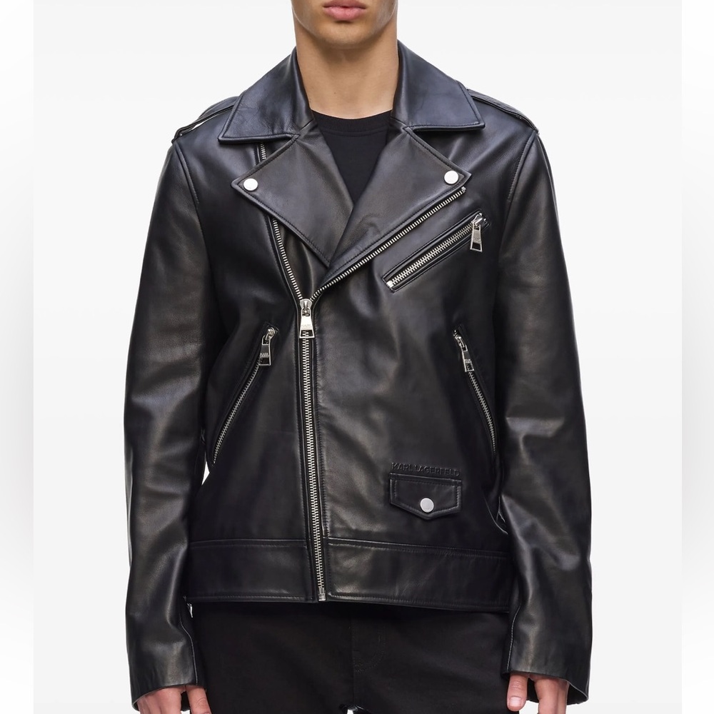 Karl Lagerfeld Black Leather Biker Jacket